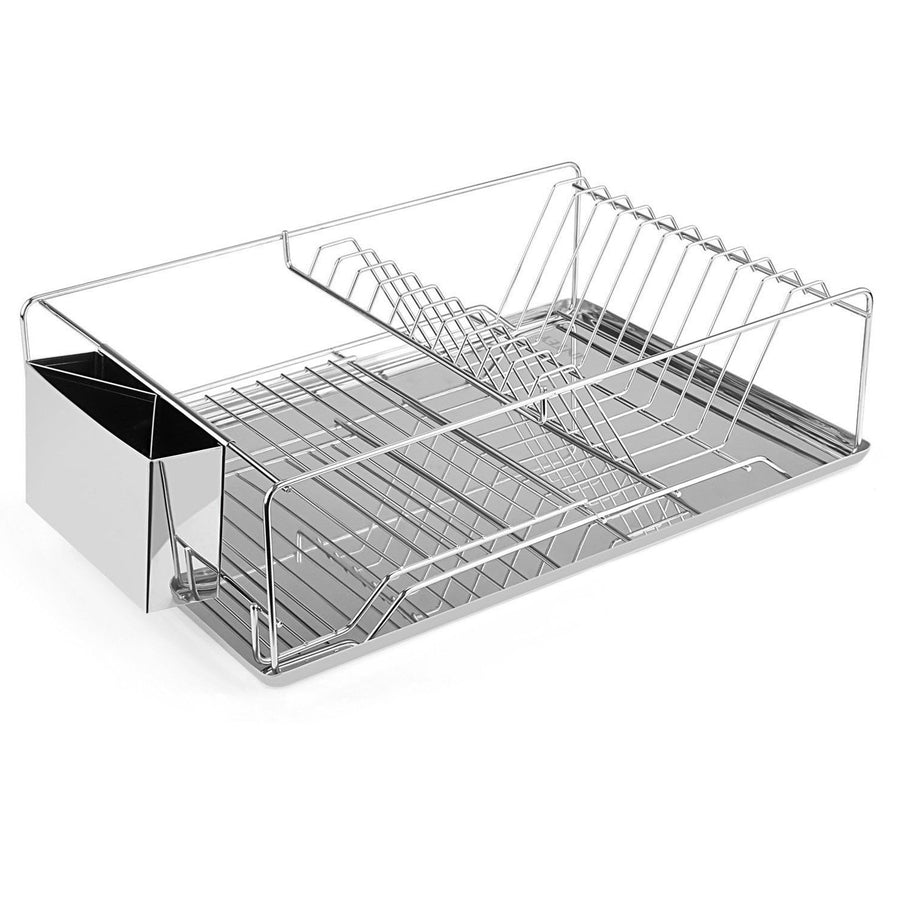 Stainless Steel Dish Drying Rack with Drainboard and Cutlery Holder Space Saver Image 1