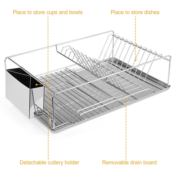 Stainless Steel Dish Drying Rack with Drainboard and Cutlery Holder Space Saver Image 2