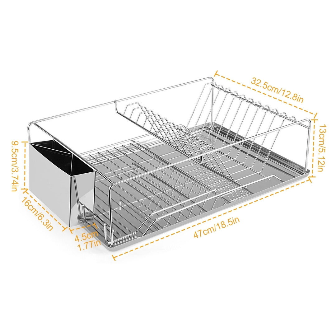 Stainless Steel Dish Drying Rack with Drainboard and Cutlery Holder Space Saver Image 5