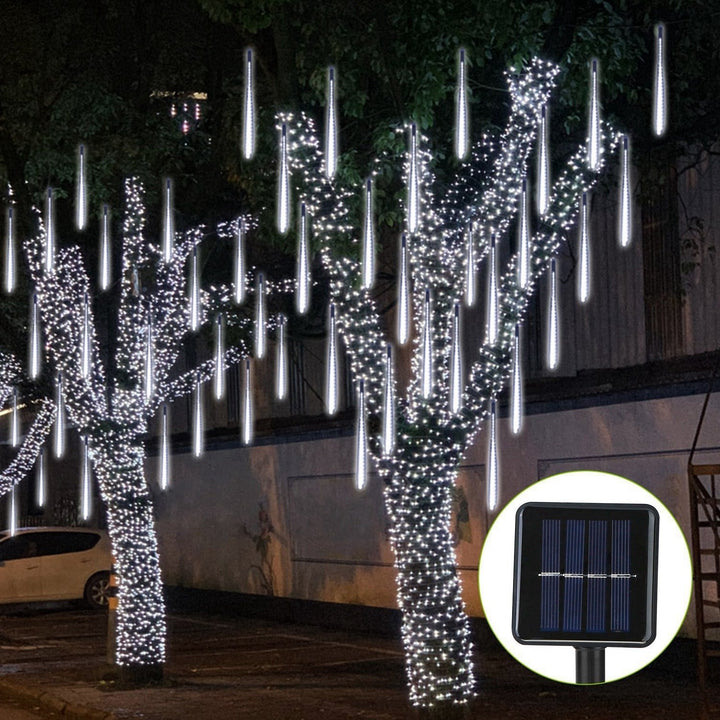 Solar Powered Meteor Shower String Lights 9.84FT Water Resistant LED Tubes Image 1