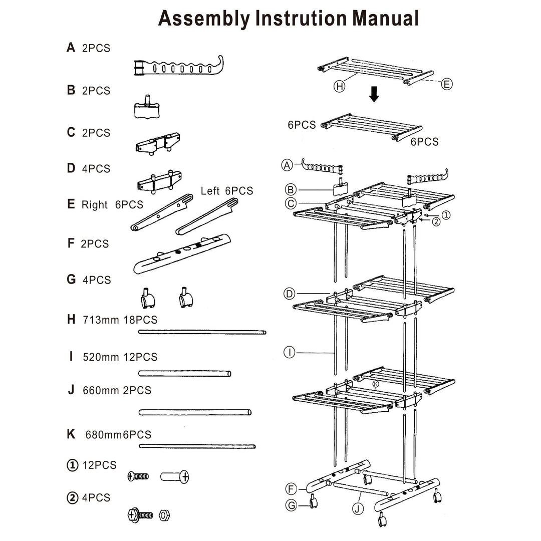 Collapsible Rolling Clothes Drying Rack 3-Tier Laundry Hanger Stand 88lbs Capacity Image 7