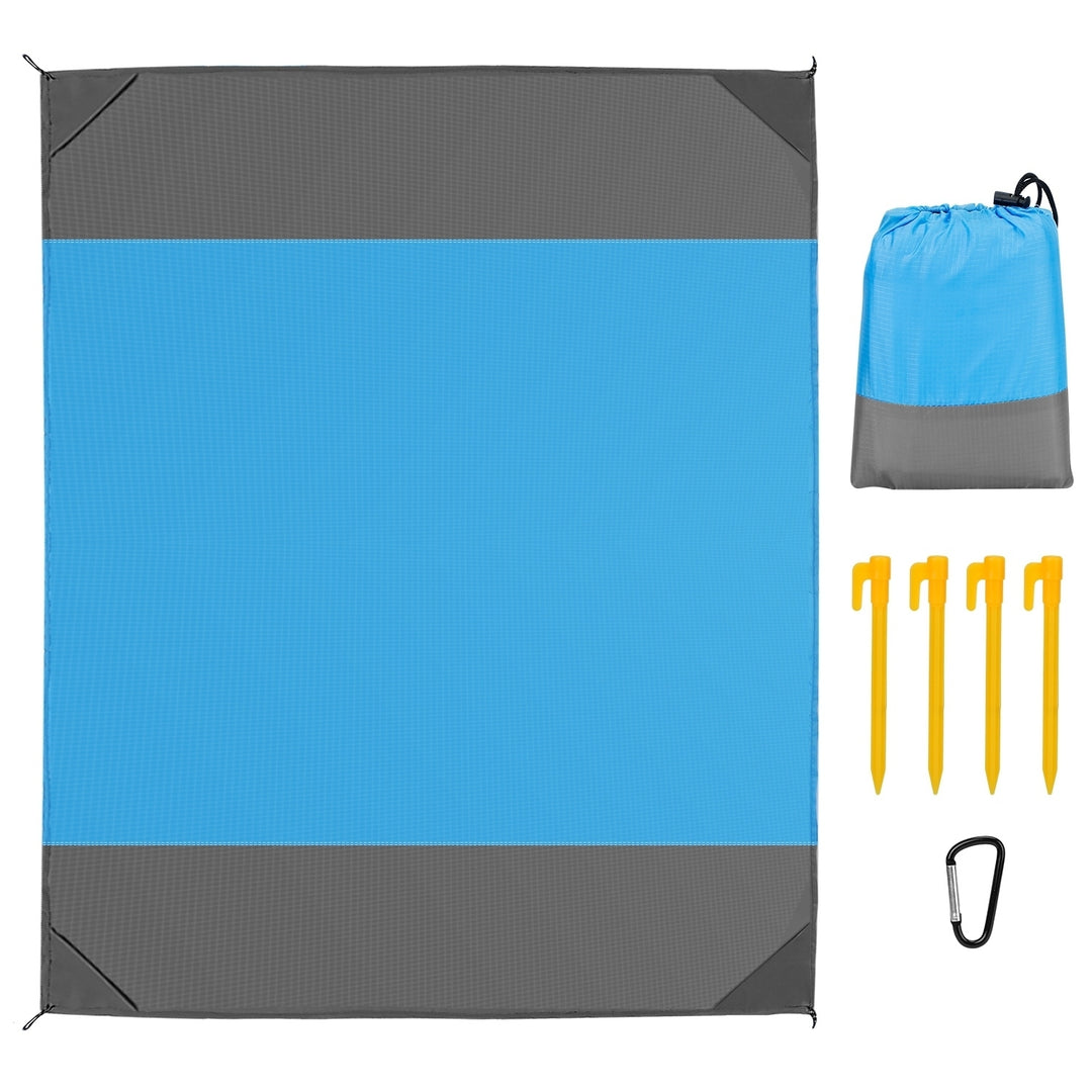 Sandproof Water Resistant Picnic Blanket 108x96in with 4 Anchors Foldable Mat Image 1