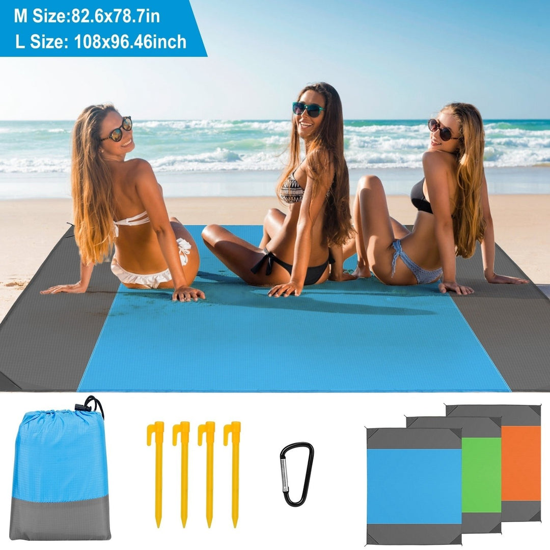 Sandproof Water Resistant Picnic Blanket 108x96in with 4 Anchors Foldable Mat Image 2