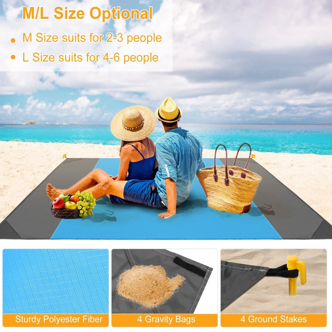 Sandproof Water Resistant Picnic Blanket 108x96in with 4 Anchors Foldable Mat Image 4