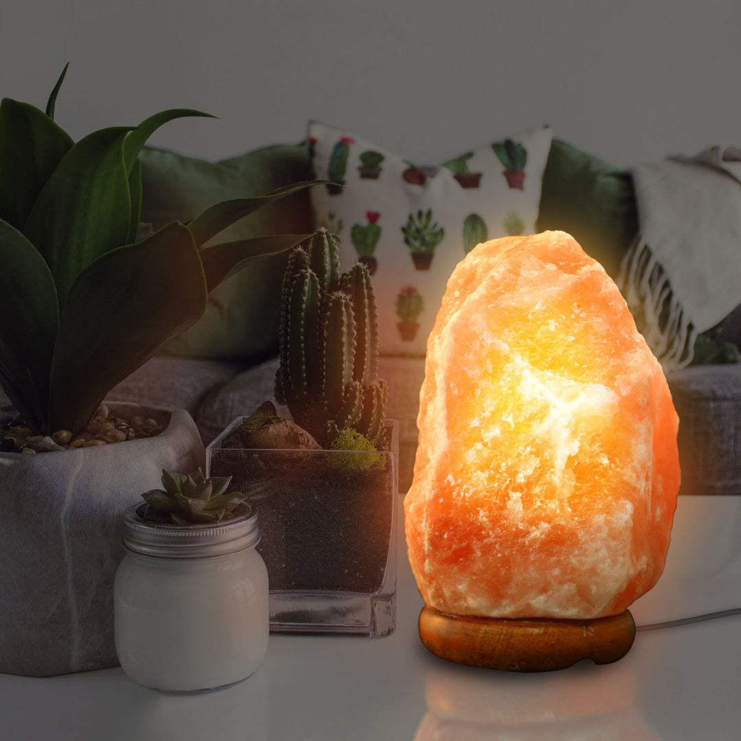 Salt Lamp Crystal Rock Salt Lamp with Dimmer Switch Hand Carved Table Lamps Night Light with Wood Base Image 3