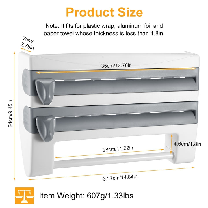 Kitchen Roll Dispenser Grey ABS Plastic Foil Paper Holder with Cutter 11lbs Max Load Image 2