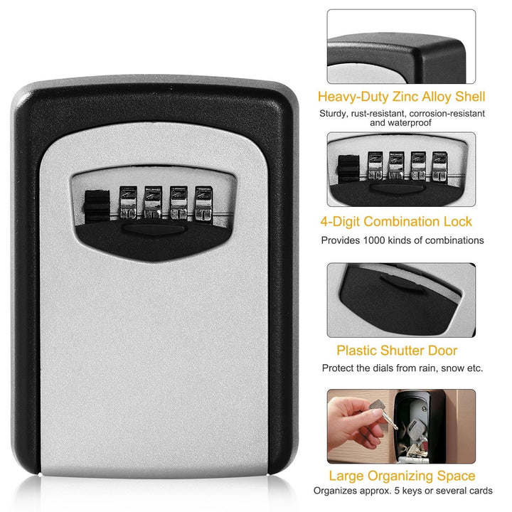 Zinc Alloy Key Lock Box 4 Digit Combination Waterproof Wall Mounted Outdoor Image 2