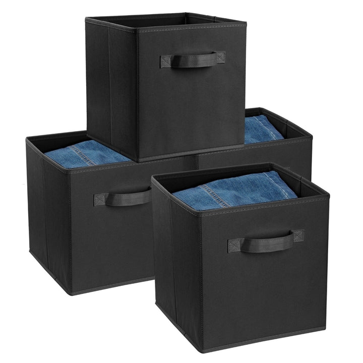 Foldable Storage Cube Bins 4 Pack Black Non-Woven Fabric Organizer for Toys Clothes Image 10