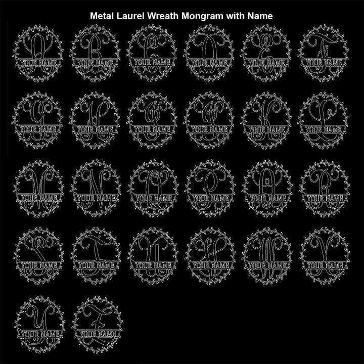 12" Laurel Wreath Monogram - Personalized Metal Name Sign With Laurel Leaf Design Image 3