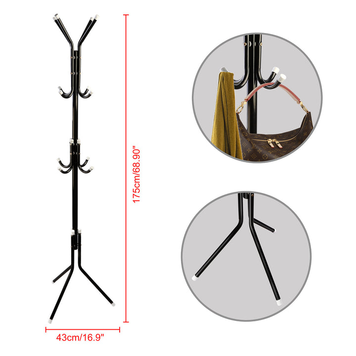 Coat Rack Organizer 8 Hooks 3 Tiers Metal Portable Stand Black or Pink 175cm Image 4