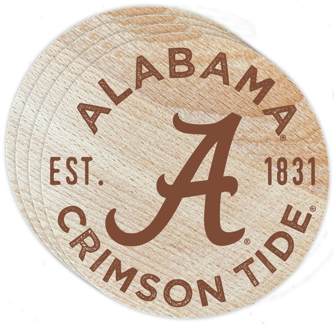 Alabama Crimson Tide Officially Licensed Wood Coasters (4-Pack) - Laser Engraved, Never Fade Design Image 1