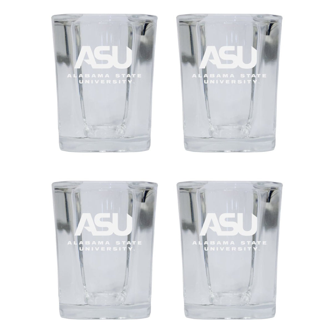 Alabama State University NCAA Collectors Edition 2oz Square Shot Glass - Laser Etched Logo 4-Pack Image 1