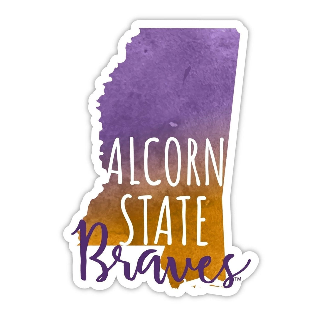 Alcorn State Braves 4-Inch Watercolor State Shaped NCAA Vinyl Decal Sticker for Fans, Students, and Alumni Image 1