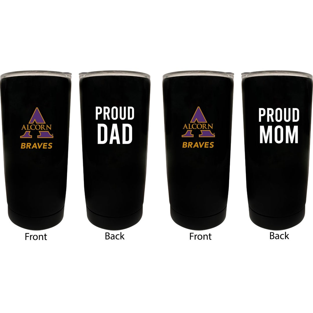 Alcorn State Braves NCAA Insulated Tumbler - 16oz Stainless Steel Travel Mug Proud Mom and Dad Design Black Image 1