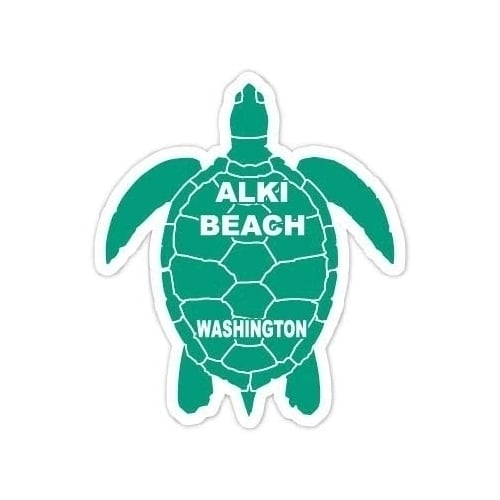 Alki Beach Washington Souvenir 4 Inch Green Turtle Shape Decal Sticker Image 1