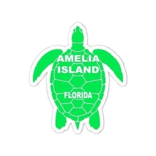 Amelia Island Florida Souvenir 4 Inch Green Turtle Shape Decal Sticker Image 1