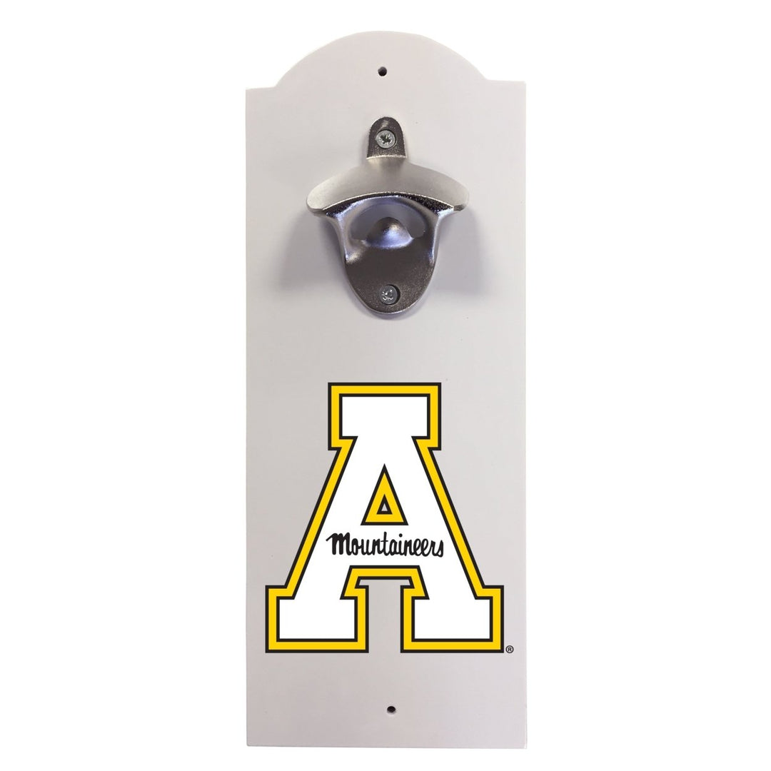 Appalachian State Wall-Mounted Bottle Opener  Sturdy Metal with Decorative Wood Base for Home Bars, Rec Rooms and Fan Image 1