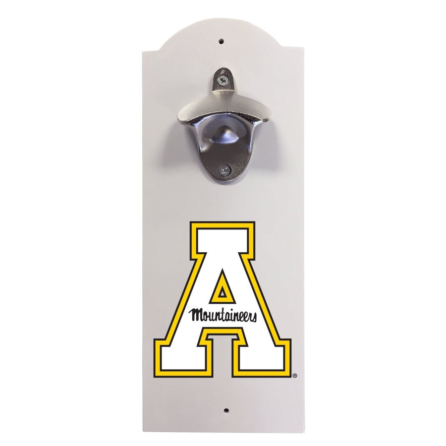 Appalachian State Wall-Mounted Bottle Opener  Sturdy Metal with Decorative Wood Base for Home Bars, Rec Rooms and Fan Image 1