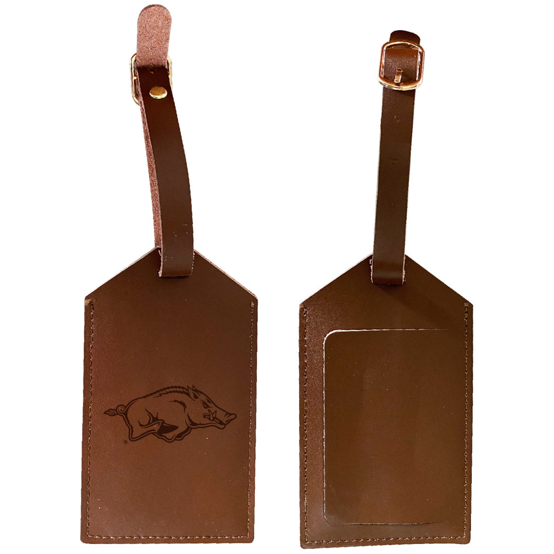 Elegant Arkansas Razorbacks NCAA Leather Luggage Tag with Engraved Logo Image 1