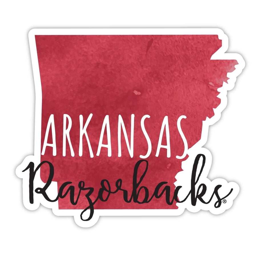 Arkansas Razorbacks 4-Inch Watercolor State Shaped NCAA Vinyl Decal Sticker for Fans, Students, and Alumni Image 1