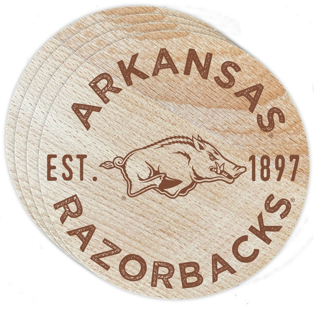 Arkansas Razorbacks Officially Licensed Wood Coasters (4-Pack) - Laser Engraved, Never Fade Design Image 1