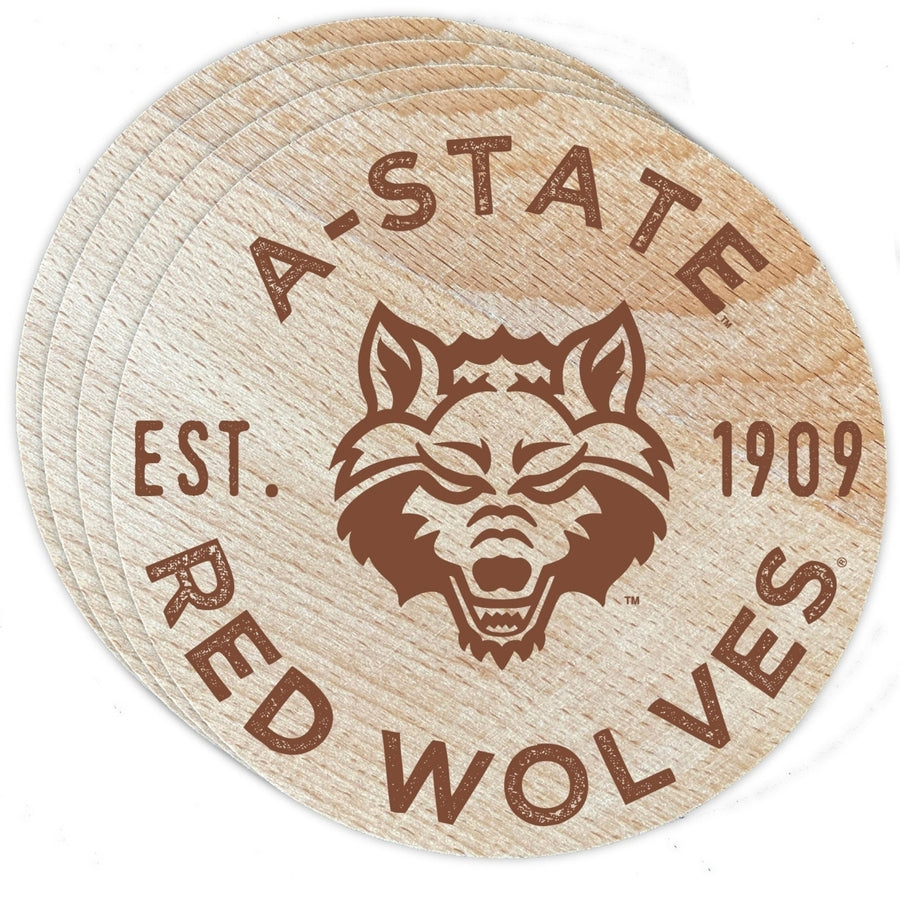 Arkansas State Officially Licensed Wood Coasters (4-Pack) - Laser Engraved, Never Fade Design Image 1