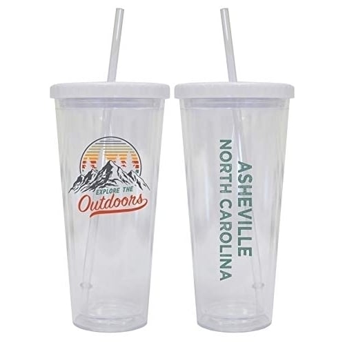 Asheville North Carolina Camping 24 oz Reusable Plastic Straw Tumbler w/Lid and Straw Image 1