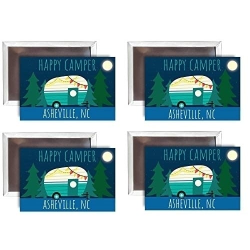 Asheville North Carolina Souvenir 2x3-Inch Fridge Magnet Happy Camper Design 4-Pack Image 1