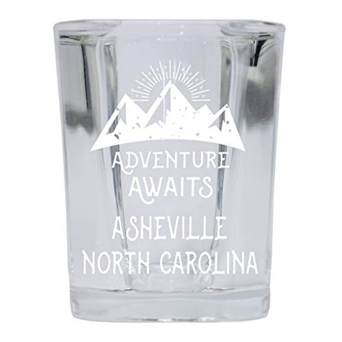 Asheville North Carolina Souvenir Laser Engraved 2 Ounce Square Base Liquor Shot Glass Adventure Awaits Design Image 1