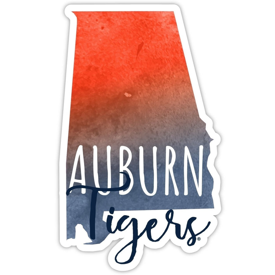 Auburn Tigers 4-Inch Watercolor State Shaped NCAA Vinyl Decal Sticker for Fans, Students, and Alumni Image 1