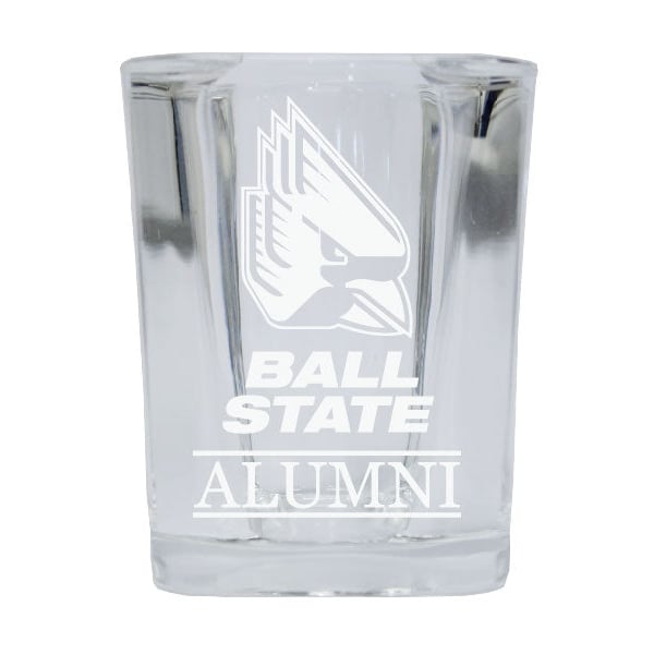 NCAA Ball State University Alumni 2oz Laser Etched Square Shot Glass Image 1