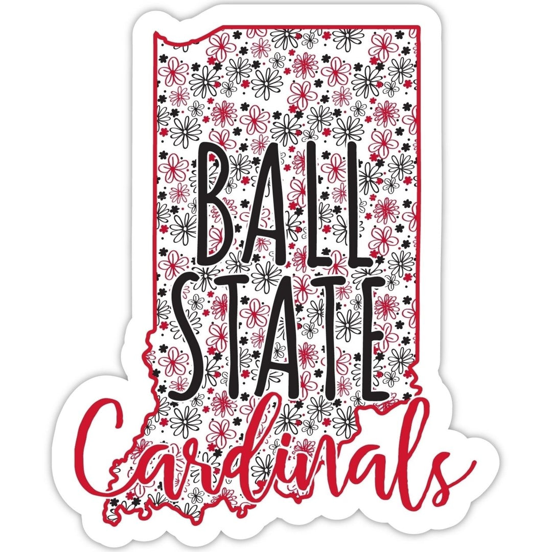 Ball State University 4-Inch State Shaped NCAA Floral Love Vinyl Sticker - Blossoming School Spirit Decal Image 1