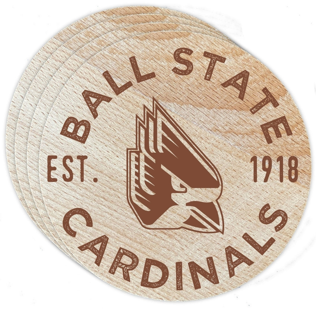 Ball State University Officially Licensed Wood Coasters (4-Pack) - Laser Engraved, Never Fade Design Image 1