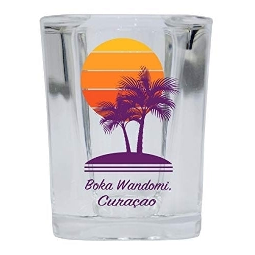 Boka Wandomi Cura ao Souvenir 2 Ounce Square Shot Glass Palm Design Image 1