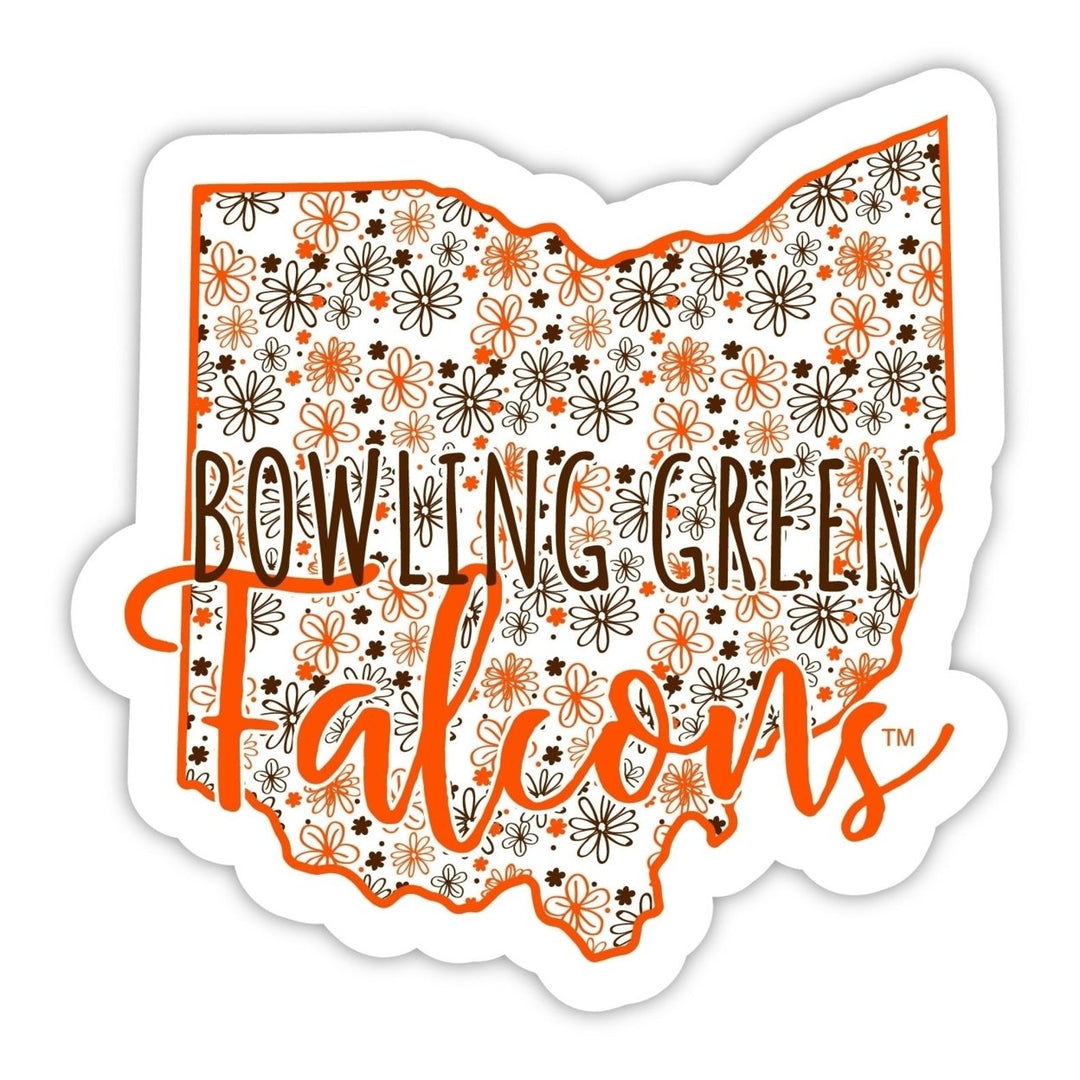 Bowling Green Falcons 4-Inch State Shaped NCAA Floral Love Vinyl Sticker - Blossoming School Spirit Decal Image 1