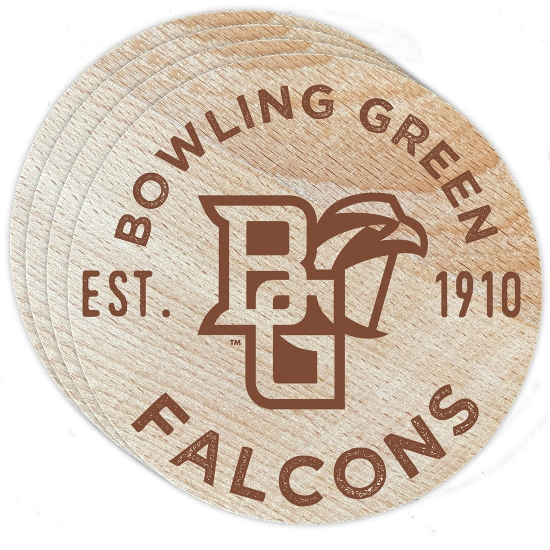 Bowling Green Falcons Officially Licensed Wood Coasters (4-Pack) - Laser Engraved, Never Fade Design Image 1