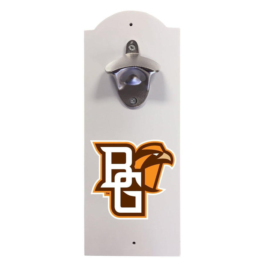 Bowling Green Falcons Wall-Mounted Bottle Opener  Sturdy Metal with Decorative Wood Base for Home Bars, Rec Rooms and Image 1