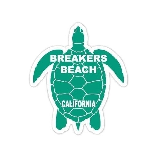 Breakers Beach California Souvenir 4 Inch Green Turtle Shape Decal Sticker Image 1