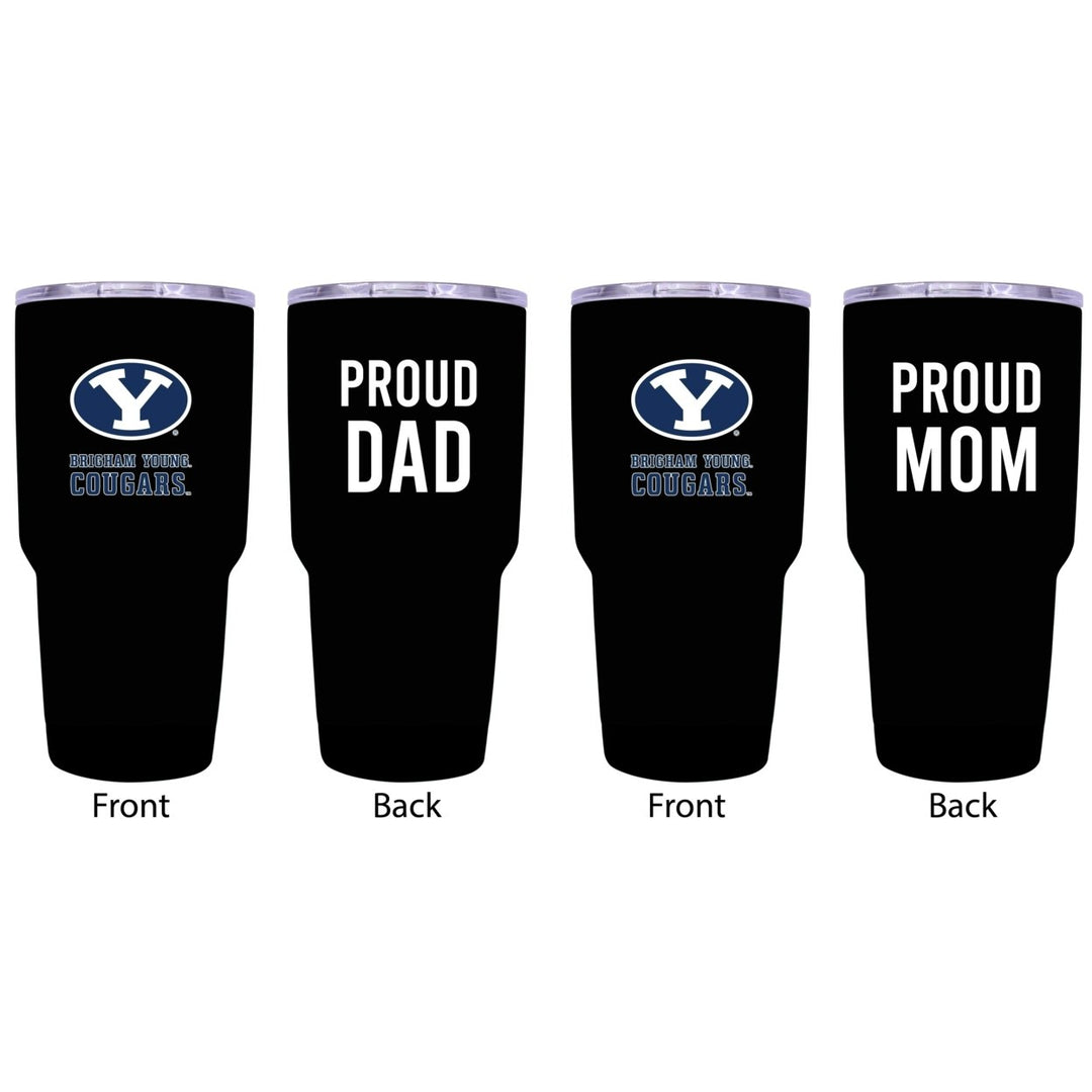 Brigham Young Cougars Proud Parent 24 oz Insulated Tumblers Set - Black, Mom and Dad Edition Image 1