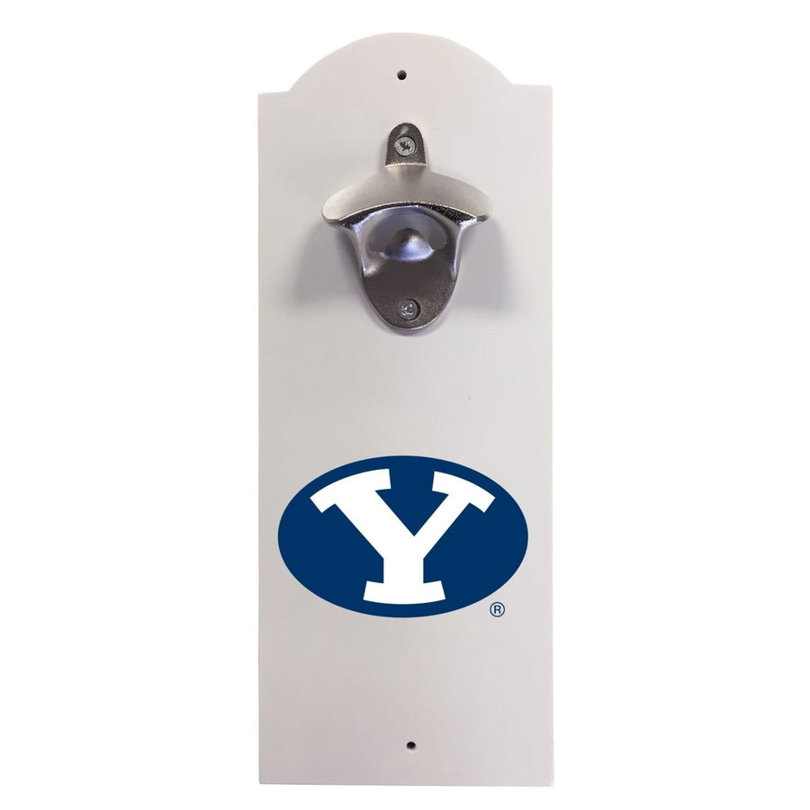 Brigham Young Cougars Wall-Mounted Bottle Opener  Sturdy Metal with Decorative Wood Base for Home Bars, Rec Rooms and Image 1