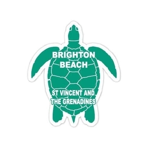 Brighton Beach St Vincent and The Grenadines 4 Inch Green Turtle Shape Decal Sticker Image 1