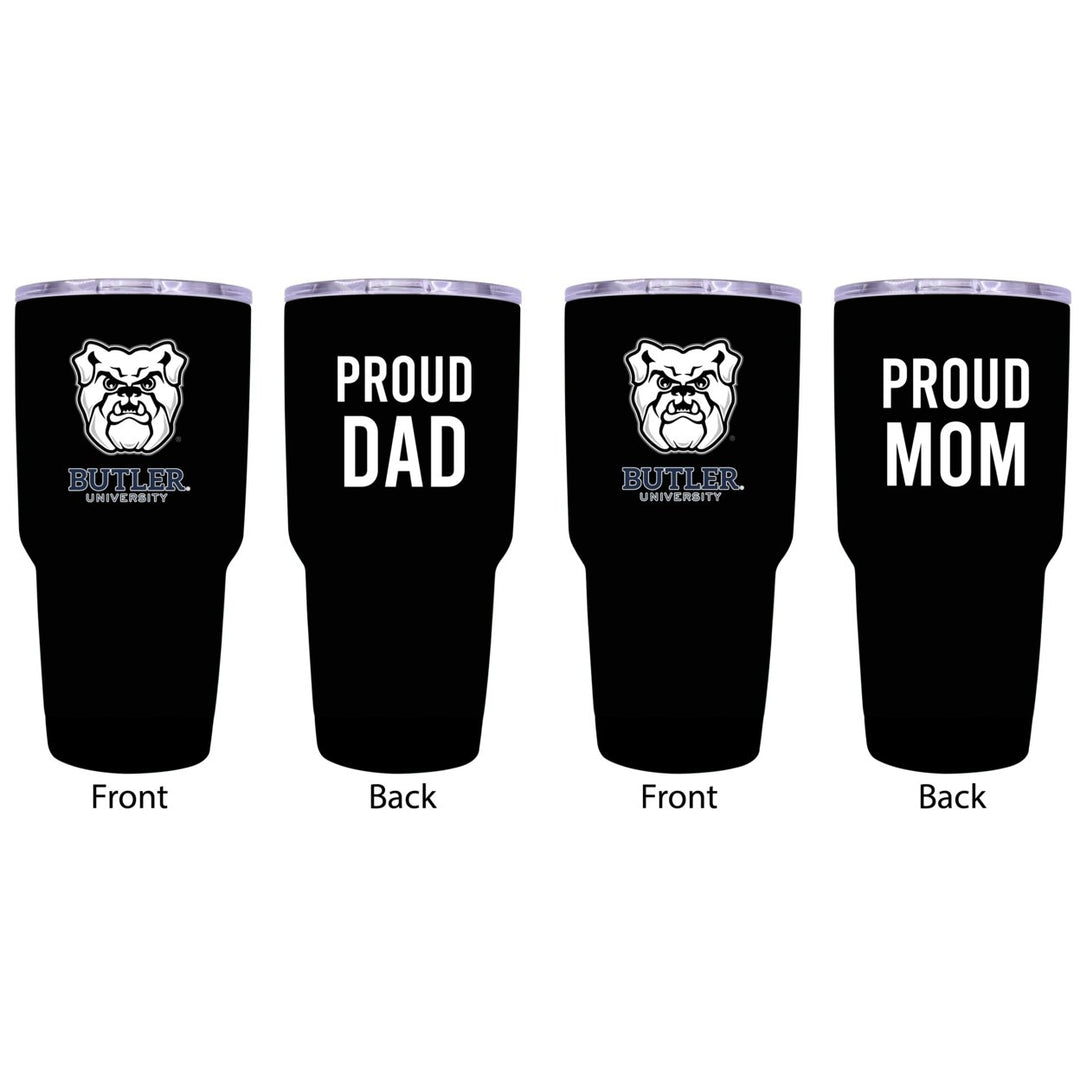 Butler Bulldogs Proud Parent 24 oz Insulated Tumblers Set - Black, Mom and Dad Edition Image 1