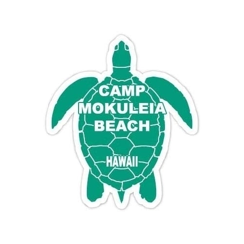 Camp Mokuleia Beach Hawaii Souvenir 4 Inch Green Turtle Shape Decal Sticker Image 1