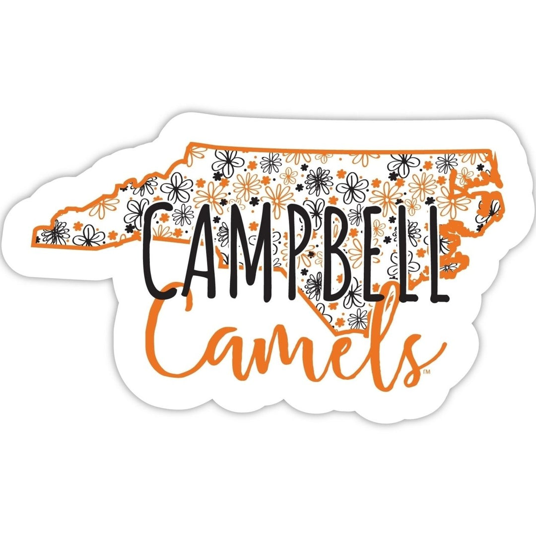 Campbell University Fighting Camels 4-Inch State Shaped NCAA Floral Love Vinyl Sticker - Blossoming School Spirit Decal Image 1