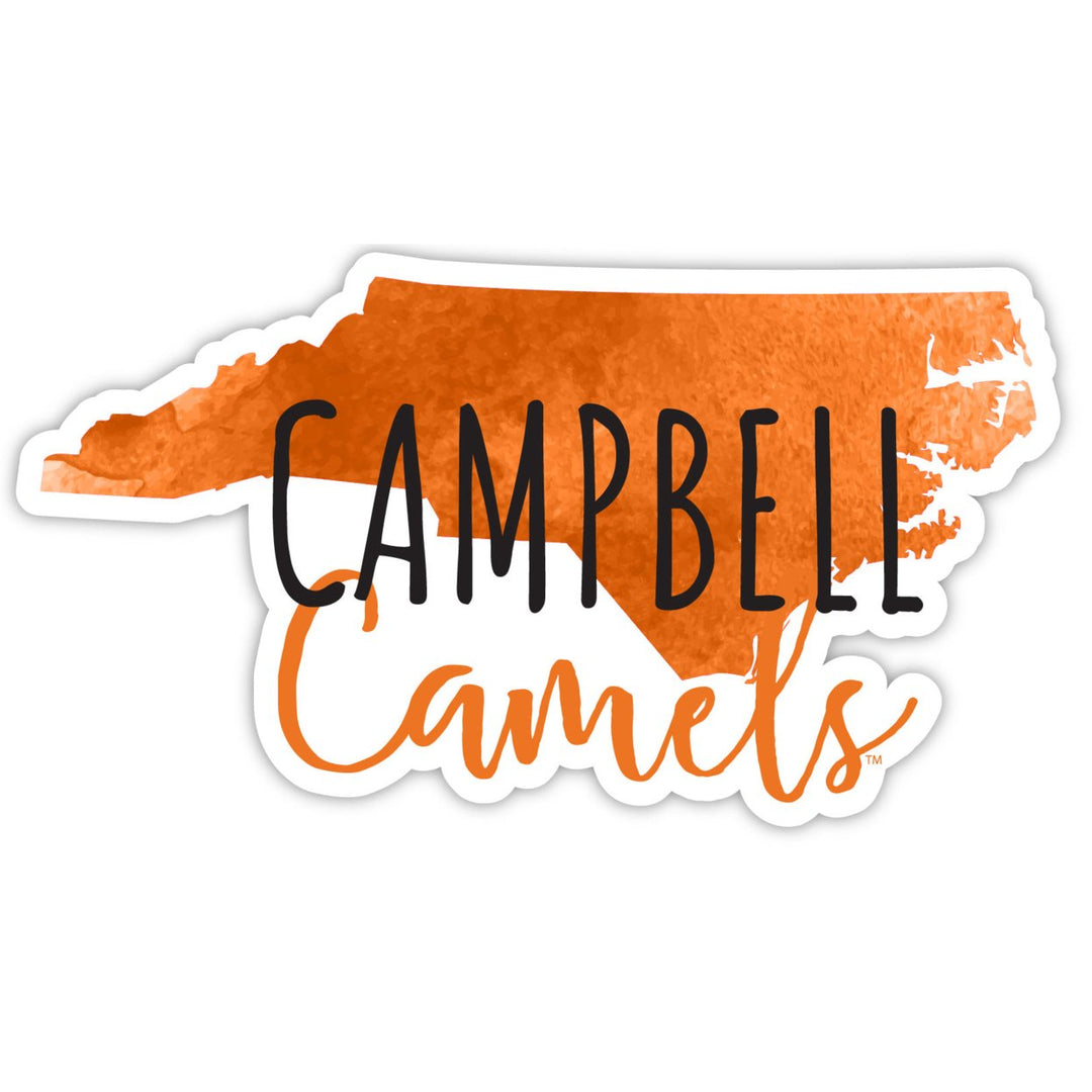 Campbell University Fighting Camels 4-Inch Watercolor State Shaped NCAA Vinyl Decal Sticker for Fans, Students, and Image 1