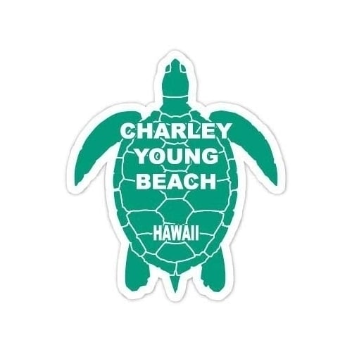 Charley Young Beach Hawaii Souvenir 4 Inch Green Turtle Shape Decal Sticker Image 1