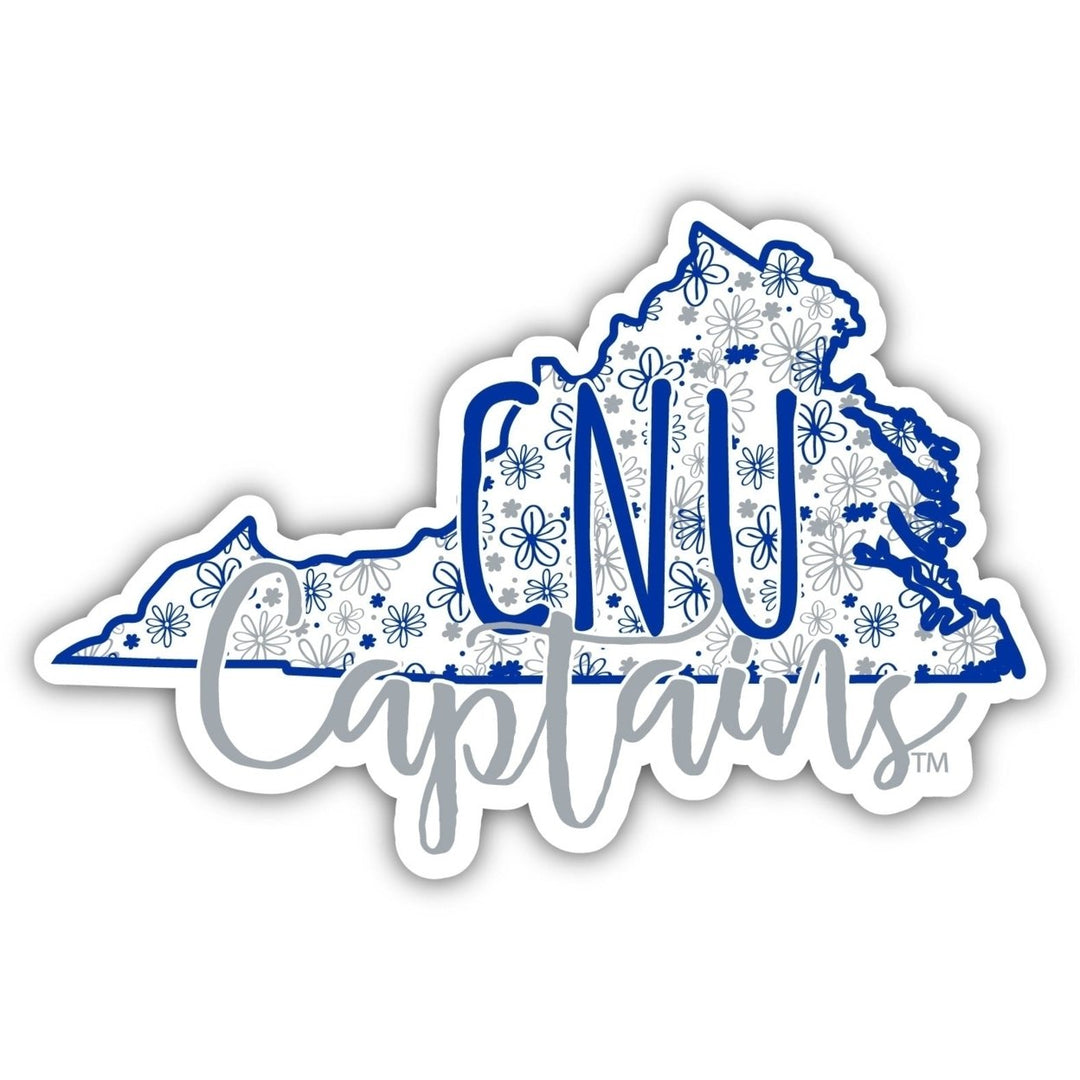 Christopher Newport Captains 4-Inch State Shaped NCAA Floral Love Vinyl Sticker - Blossoming School Spirit Decal Image 1