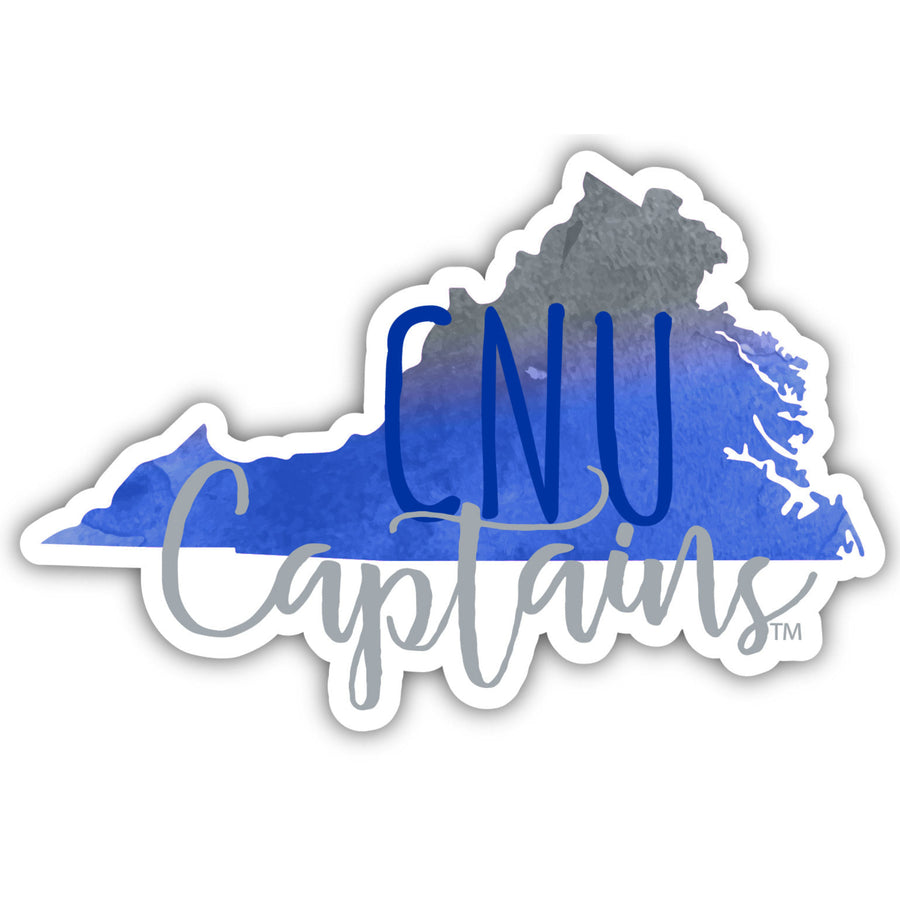 Christopher Newport Captains 4-Inch Watercolor State Shaped NCAA Vinyl Decal Sticker for Fans, Students, and Alumni Image 1