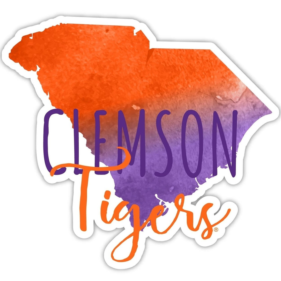 Clemson Tigers 4-Inch Watercolor State Shaped NCAA Vinyl Decal Sticker for Fans, Students, and Alumni Image 1