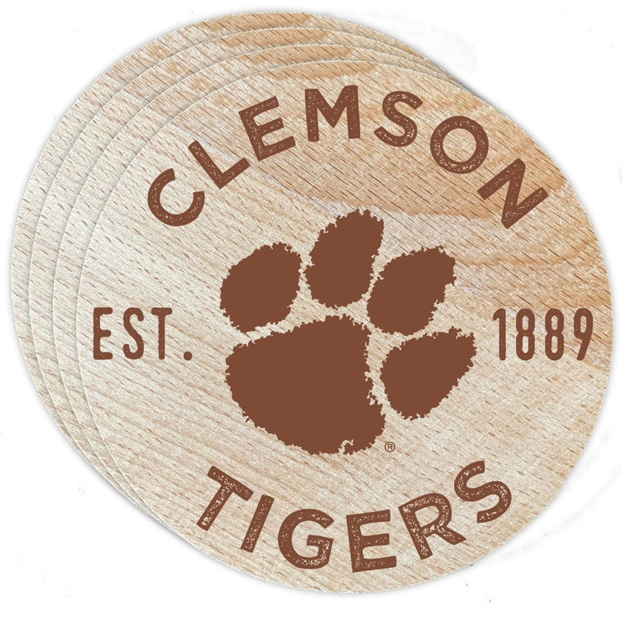 Clemson Tigers Officially Licensed Wood Coasters (4-Pack) - Laser Engraved, Never Fade Design Image 1